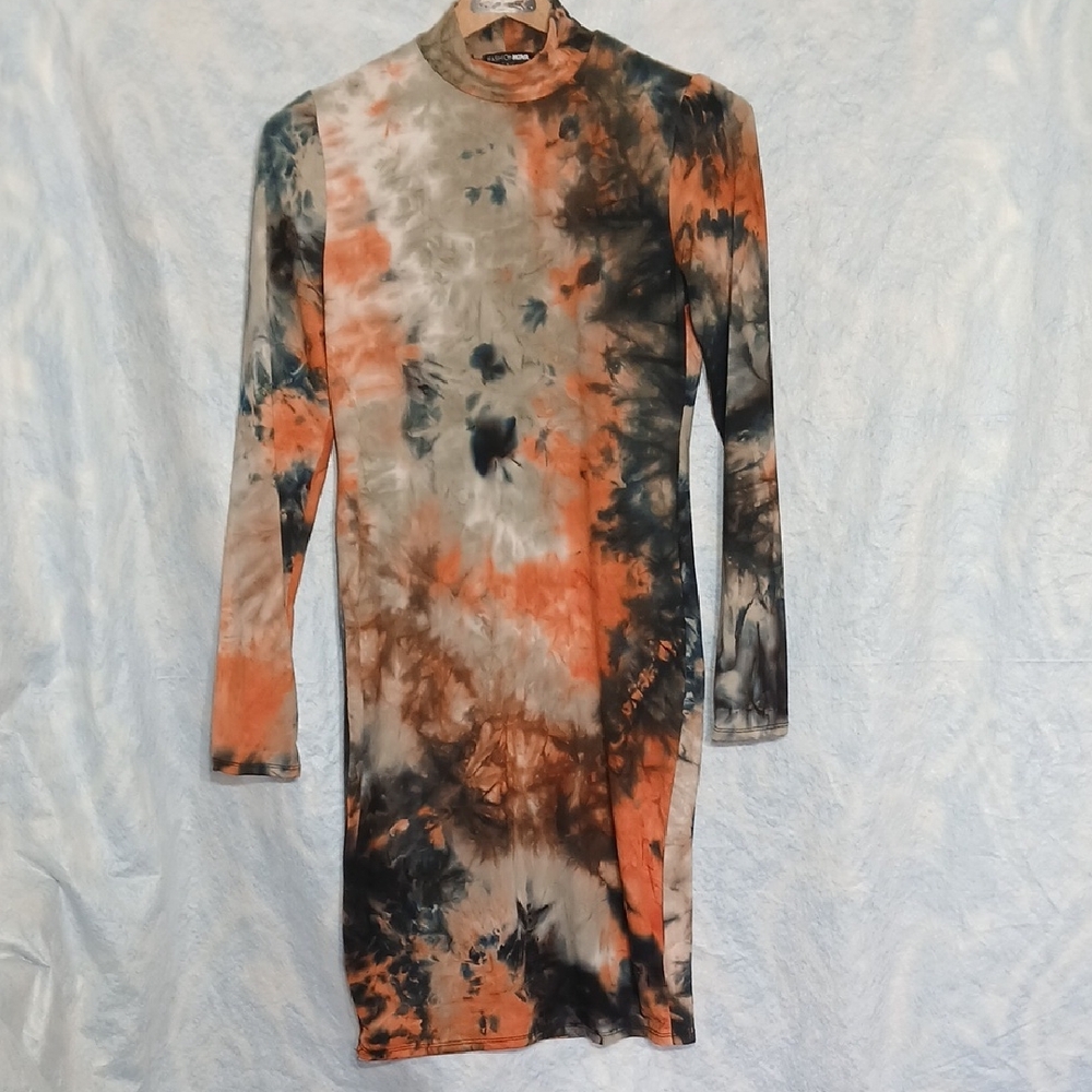 Fashion Nova Turtleneck Tie-Dye Long Sleeve Dress Womens  Size L